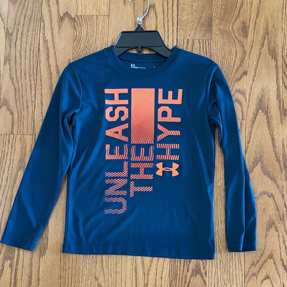 Boys Under Armour Navy Long-Sleeve Tee with Orange Graphic Like New